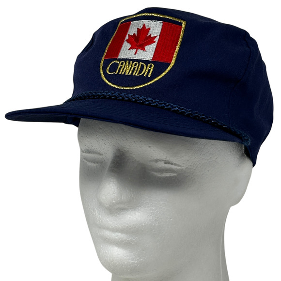 Vintage 80s Canadian Flag Hat Cap Canada Rope Cord Roping Corded Snapback Blue - Picture 1 of 11